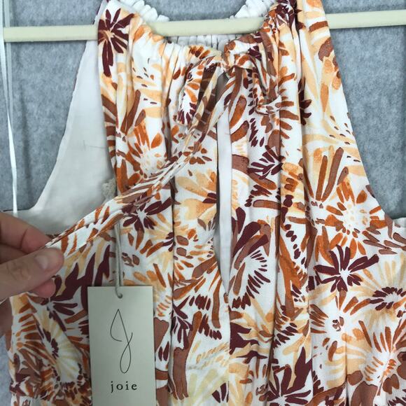 Joie Dress Medium Brown Floral Halter‎ Maxi Pleated Slit Neutral Sundress Resort - Picture 11 of 13